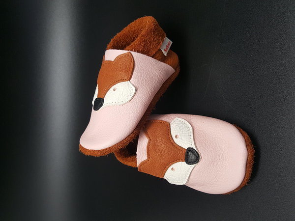Krabbelschuhe Fuchs rosa calvados für Mädchen aus Ecopell Leder
