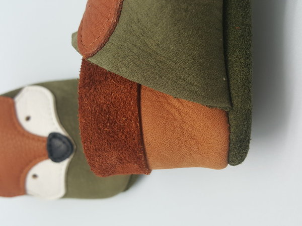 Krabbelschuhe Fuchs khaki calvados aus Ecopell Leder